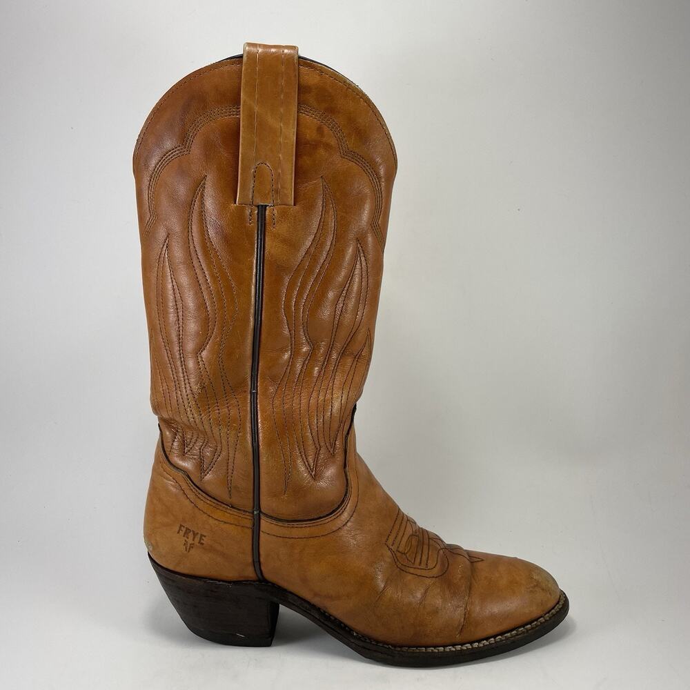 Frye Leather Western Cowboy Boots Womens Size 6.5 B Pull On USA Made Vintage VTG